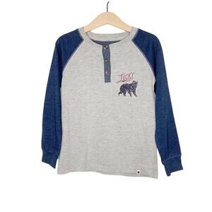 Lucky Brand Gray Blue Bear Graphic Long Sleeve Henley Tee Boys 5